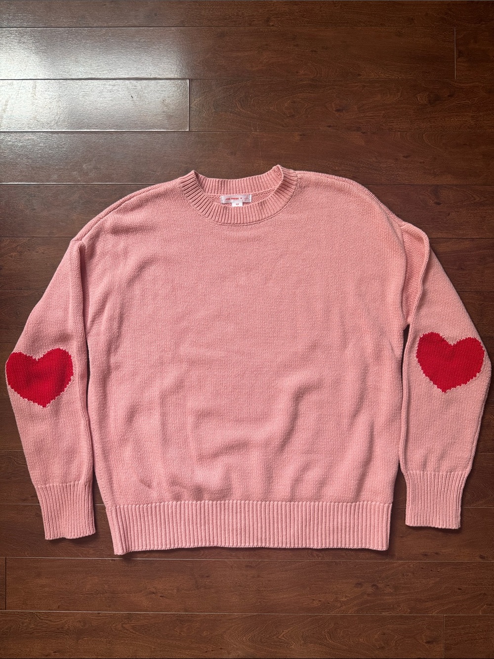 Joe Fresh x Jillian Harris Pink Heart Elbow Patch Crewneck Sweater